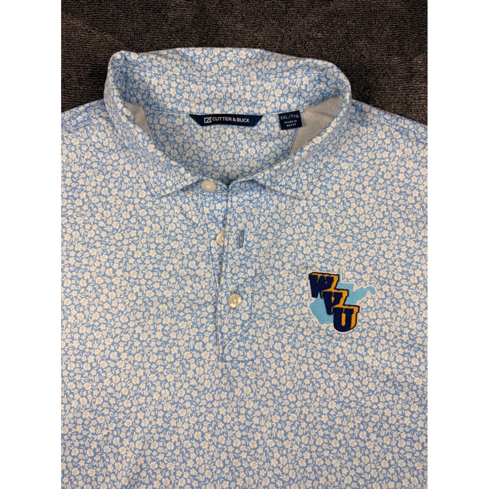 Cutter & Buck WVU West Virginia Mountaineers Floral Polo Shirt Blue XXL